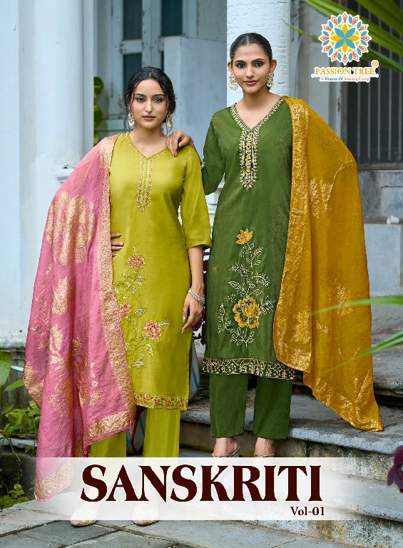 PASSION TREE SANSKRITI VOL 1 WHOLESALE READYMADE ROMAN SHIMMER BIG SIZE FANCY STRAIGHT CUT 3 PCS SUITS EXPORTER