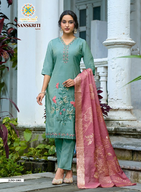 PASSION TREE SANSKRITI VOL 1 WHOLESALE READYMADE ROMAN SHIMMER BIG SIZE FANCY STRAIGHT CUT 3 PCS SUITS EXPORTER