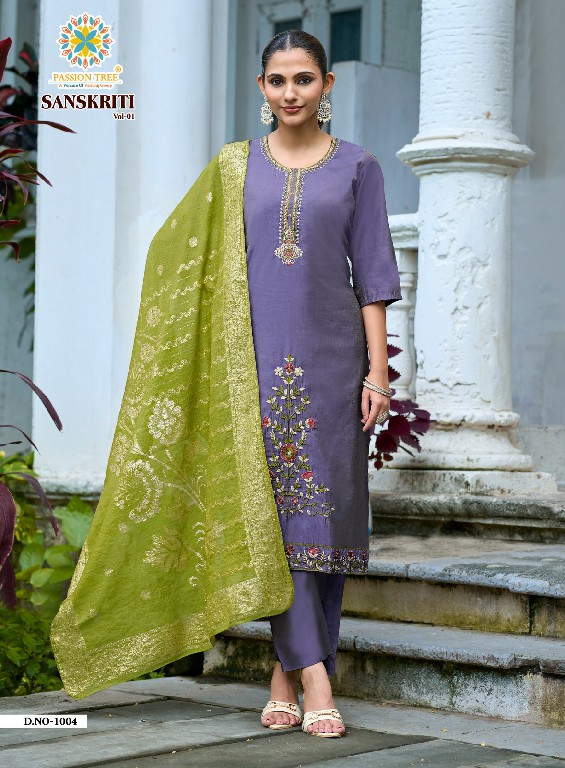 PASSION TREE SANSKRITI VOL 1 WHOLESALE READYMADE ROMAN SHIMMER BIG SIZE FANCY STRAIGHT CUT 3 PCS SUITS EXPORTER