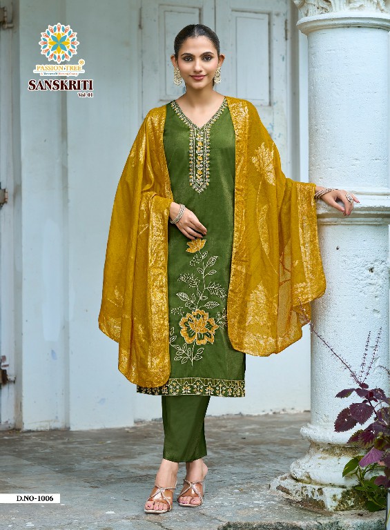PASSION TREE SANSKRITI VOL 1 WHOLESALE READYMADE ROMAN SHIMMER BIG SIZE FANCY STRAIGHT CUT 3 PCS SUITS EXPORTER