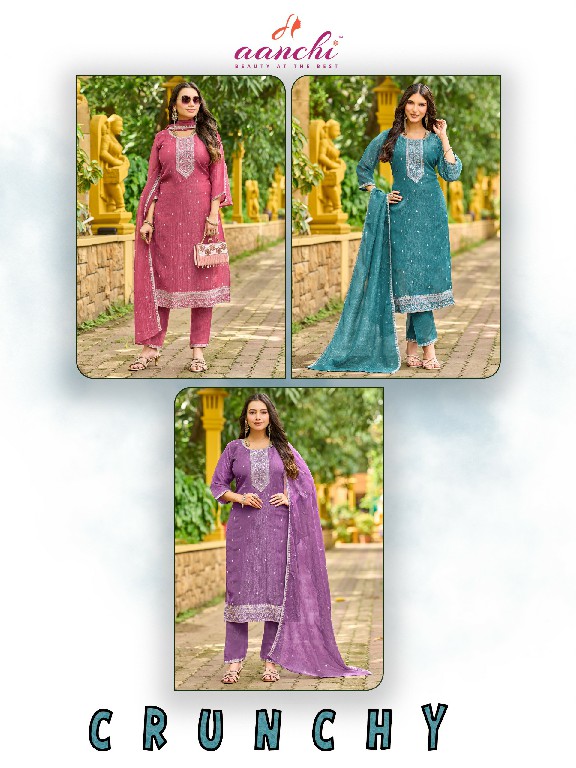AANCHI CRUNCHY WHOLESALE READYMADE CRUNCHY FASHIONABLE 3 PCS SUITS SUPPLIER