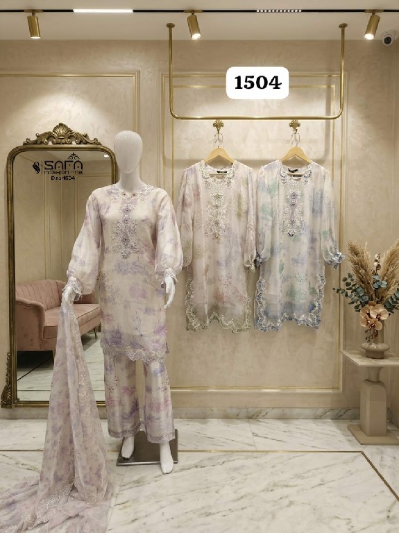 SAFA FASHION D.NO 1504 WHOLESALE READYMADE HEAVY SATIN LUXURY FARSI SALWAR STYLE 3 PCS COMBO SET SUITS SUPPLIER