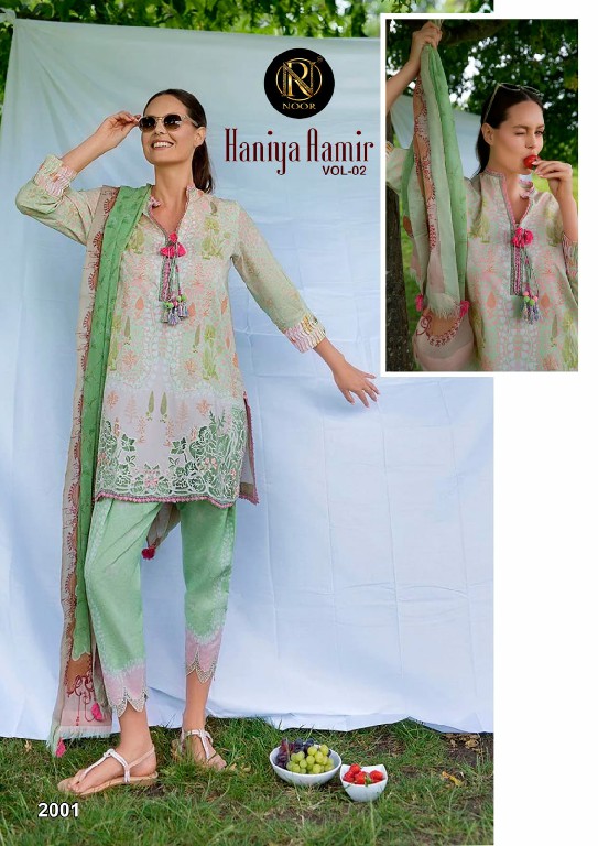 NOOR HANIYA AAMIR VOL 2 WHOLESALE PURE LAWN COTTON MODERN LOOK UNSTITCH SALWAR KAMEEZ SUPPLIER