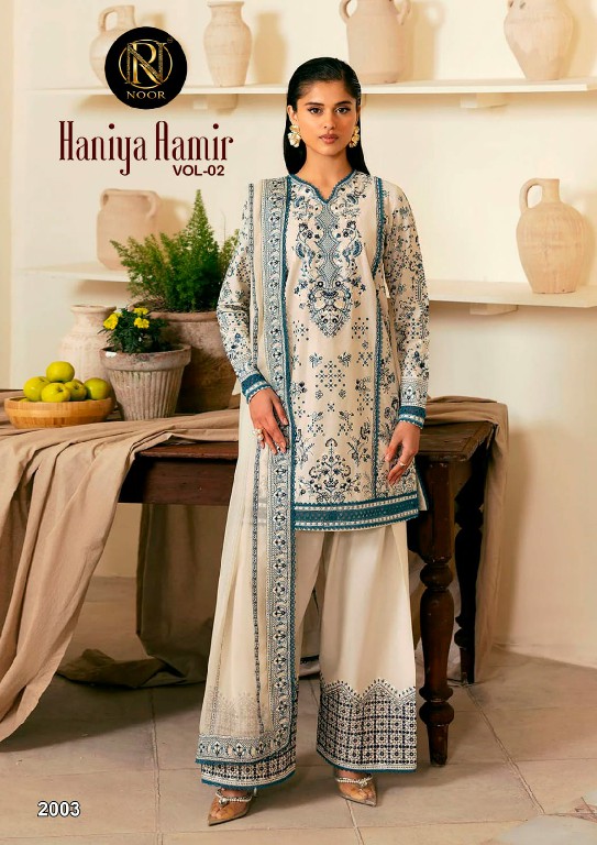 NOOR HANIYA AAMIR VOL 2 WHOLESALE PURE LAWN COTTON MODERN LOOK UNSTITCH SALWAR KAMEEZ SUPPLIER