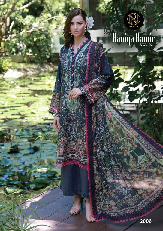 NOOR HANIYA AAMIR VOL 2 WHOLESALE PURE LAWN COTTON MODERN LOOK UNSTITCH SALWAR KAMEEZ SUPPLIER
