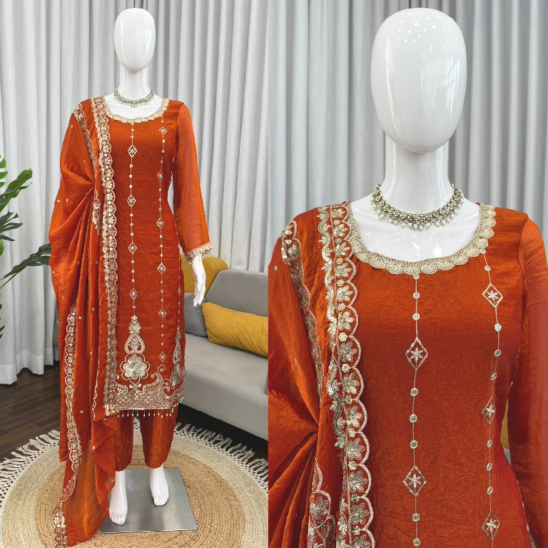 TEXTILEDEAL D.NO 5970 WHOLESALE READYMADE FENDY SILK DESIGNER WEAR 3 PCS SUITS EXPORTER