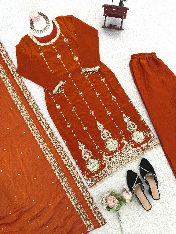TEXTILEDEAL D.NO 5970 WHOLESALE READYMADE FENDY SILK DESIGNER WEAR 3 PCS SUITS EXPORTER