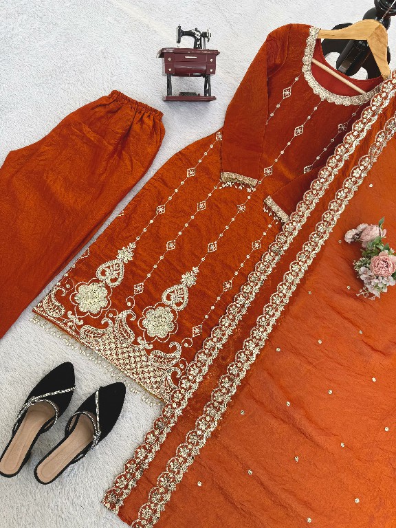 TEXTILEDEAL D.NO 5970 WHOLESALE READYMADE FENDY SILK DESIGNER WEAR 3 PCS SUITS EXPORTER