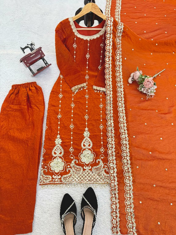 TEXTILEDEAL D.NO 5970 WHOLESALE READYMADE FENDY SILK DESIGNER WEAR 3 PCS SUITS EXPORTER