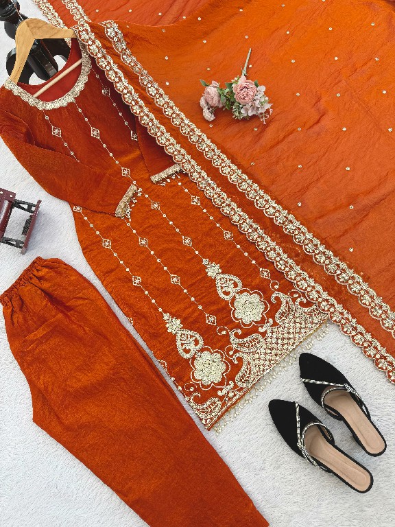 TEXTILEDEAL D.NO 5970 WHOLESALE READYMADE FENDY SILK DESIGNER WEAR 3 PCS SUITS EXPORTER