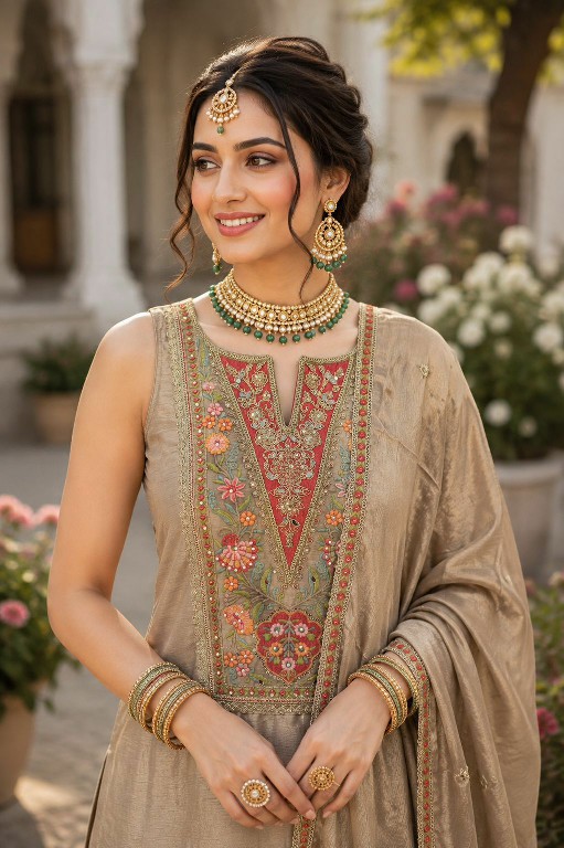 MRUDANGI GEETIKA WHOLESALE READYMADE REAL CHINON TRENDY WEDDING LOOK 3 PCS SUITS EXPORTER