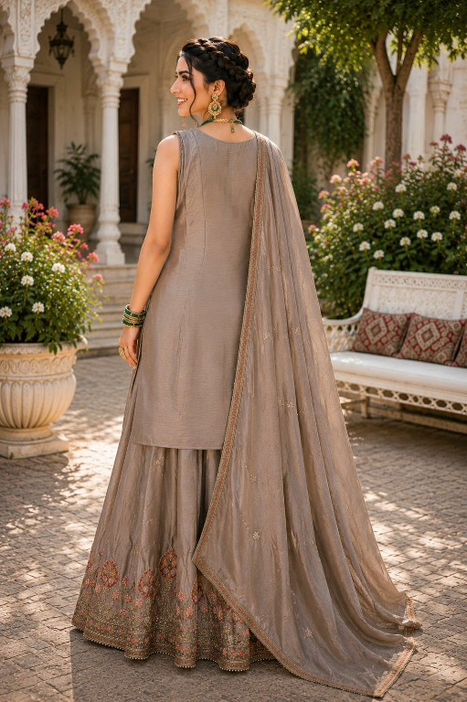 MRUDANGI GEETIKA WHOLESALE READYMADE REAL CHINON TRENDY WEDDING LOOK 3 PCS SUITS EXPORTER