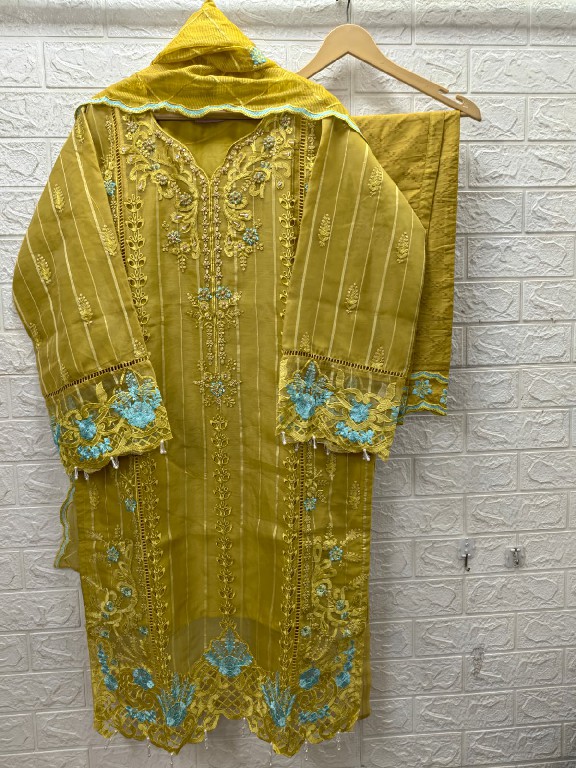 TEXTILEDEAL D.NO M-363 WHOLESALE READYMADE ORGANZA PATTERN FUNCTION WEAR 3 PCS COMBO SET SUITS SUPPLIER