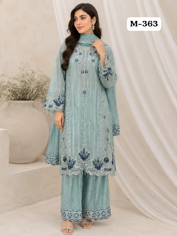 TEXTILEDEAL D.NO M-363 WHOLESALE READYMADE ORGANZA PATTERN FUNCTION WEAR 3 PCS COMBO SET SUITS SUPPLIER
