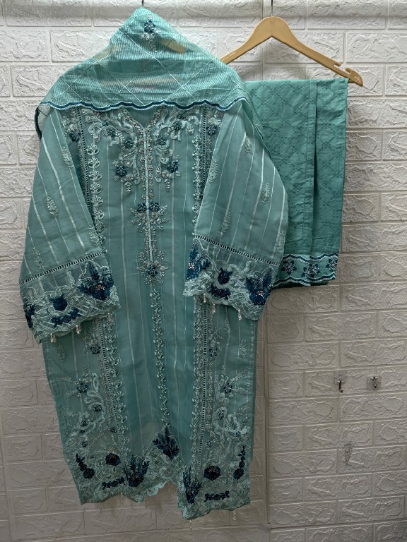 TEXTILEDEAL D.NO M-363 WHOLESALE READYMADE ORGANZA PATTERN FUNCTION WEAR 3 PCS COMBO SET SUITS SUPPLIER