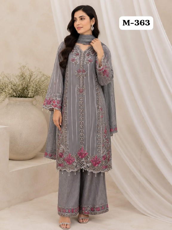 TEXTILEDEAL D.NO M-363 WHOLESALE READYMADE ORGANZA PATTERN FUNCTION WEAR 3 PCS COMBO SET SUITS SUPPLIER