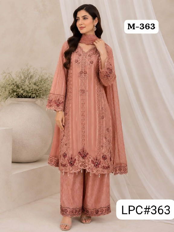 TEXTILEDEAL D.NO M-363 WHOLESALE READYMADE ORGANZA PATTERN FUNCTION WEAR 3 PCS COMBO SET SUITS SUPPLIER