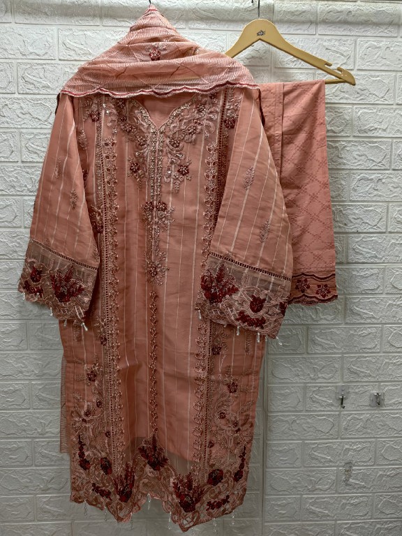TEXTILEDEAL D.NO M-363 WHOLESALE READYMADE ORGANZA PATTERN FUNCTION WEAR 3 PCS COMBO SET SUITS SUPPLIER