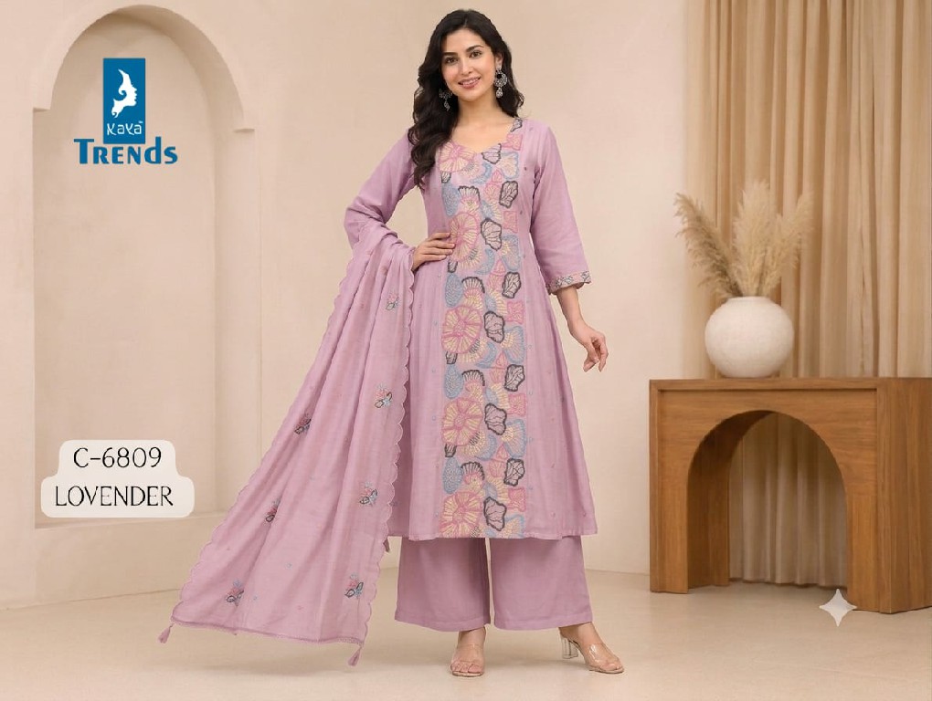 KAYA D.NO 6809 WHOLESALE READYMADE MULL CHANDERI A LINE WORK BIG SIZE 3 PCS COMBO SET SUITS EXPORTER