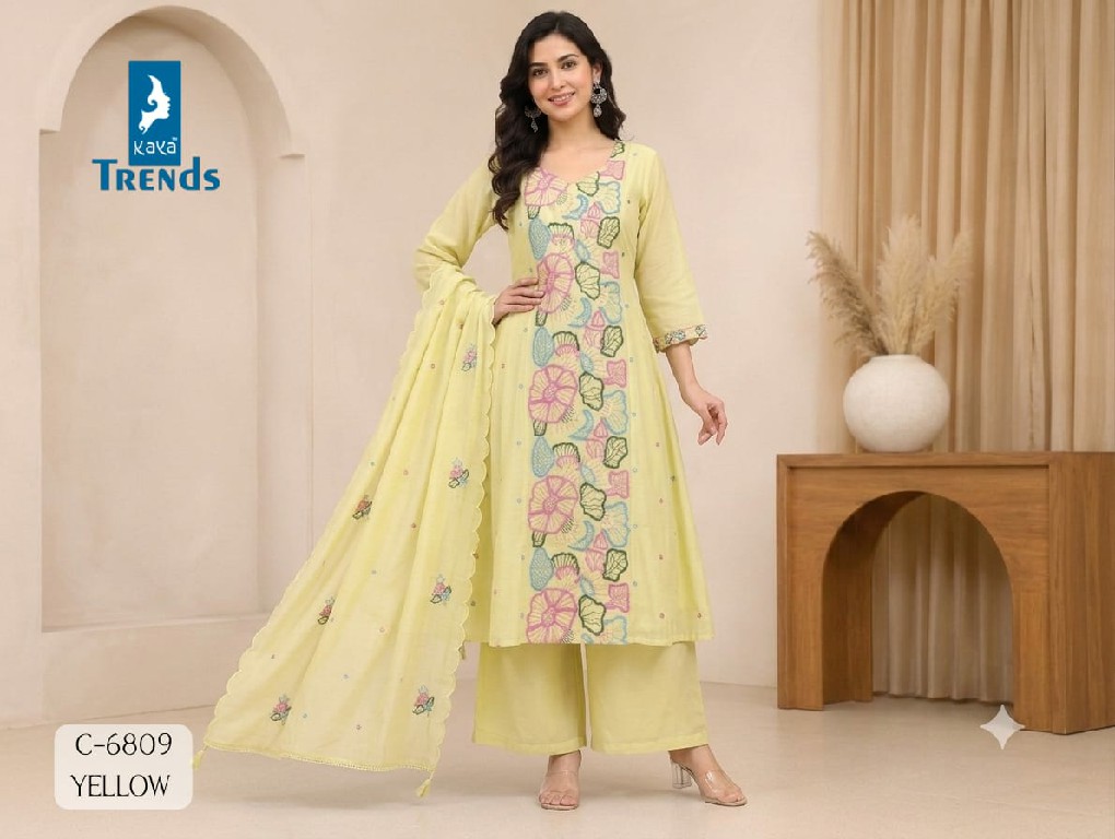 KAYA D.NO 6809 WHOLESALE READYMADE MULL CHANDERI A LINE WORK BIG SIZE 3 PCS COMBO SET SUITS EXPORTER