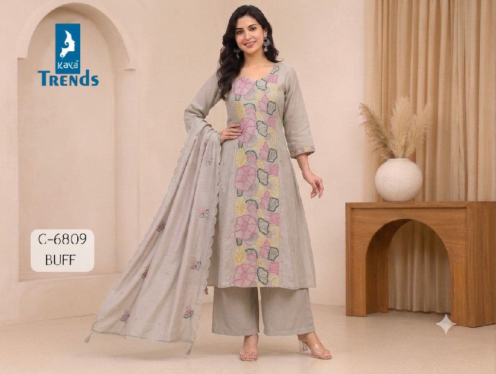 KAYA D.NO 6809 WHOLESALE READYMADE MULL CHANDERI A LINE WORK BIG SIZE 3 PCS COMBO SET SUITS EXPORTER
