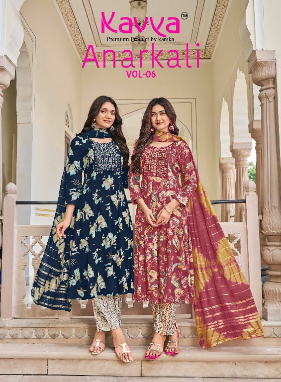 KAVYA ANARKALI VOL 6 WHOLESALE READYMADE RAYON ANARKALI STYLE TRENDING 3 PCS SUITS EXPORTER