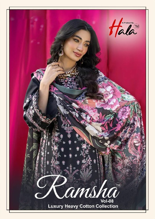 HALA RAMSHA VOL 8 WHOLESALE READYMADE PURE LAWN PAKISTANI CASUAL WEAR 3 PCS SUITS EXPORTER
