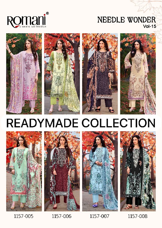 ROMANI NEEDLE WONDER VOL 15 WHOLESALE READYMADE SOFT COTTON HEAVY WORK 3 PCS SUITS EXPORTER