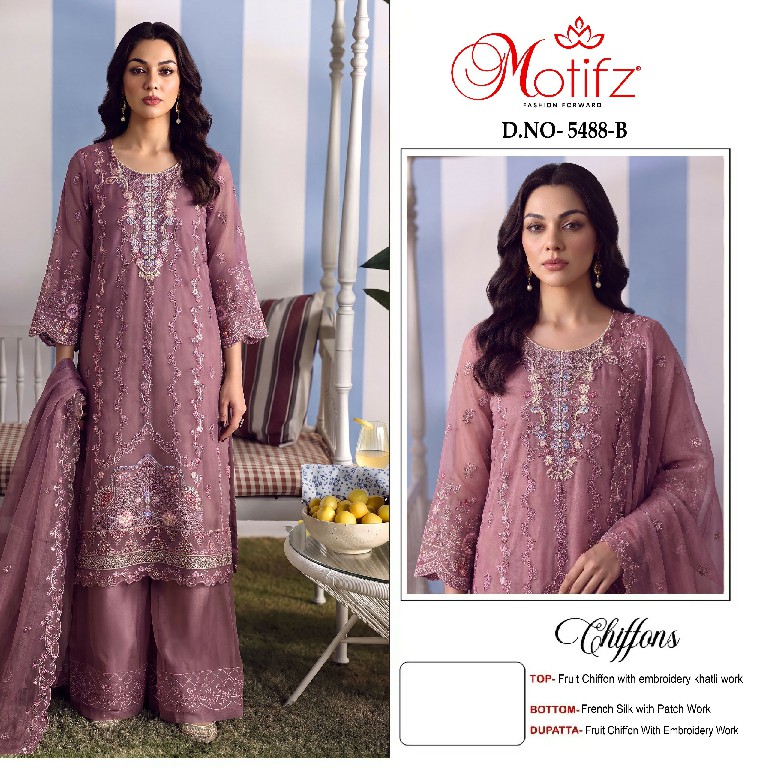 MOTIFZ D.NO 5488 WHOLESALE CRISTAL CHIFFON PAKISTANI UNSTITCH SALWAR SUITS EXPORTER