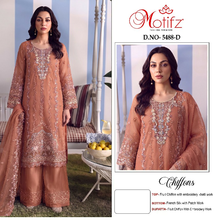 MOTIFZ D.NO 5488 WHOLESALE CRISTAL CHIFFON PAKISTANI UNSTITCH SALWAR SUITS EXPORTER