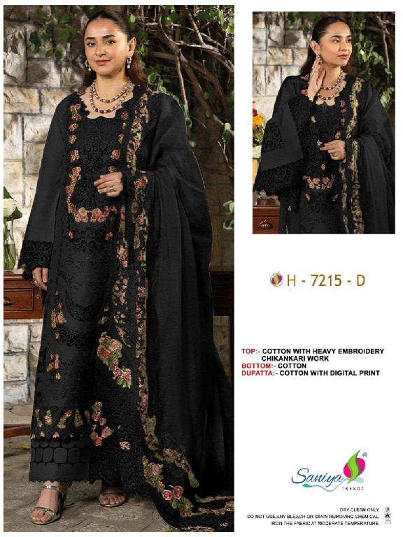SANIYA TRENDZ D.NO 7215 WHOLESALE COTTON CHIKANKARI EMBROIDERED UNSTITCH SALWAR SUITS FOR EXPORT