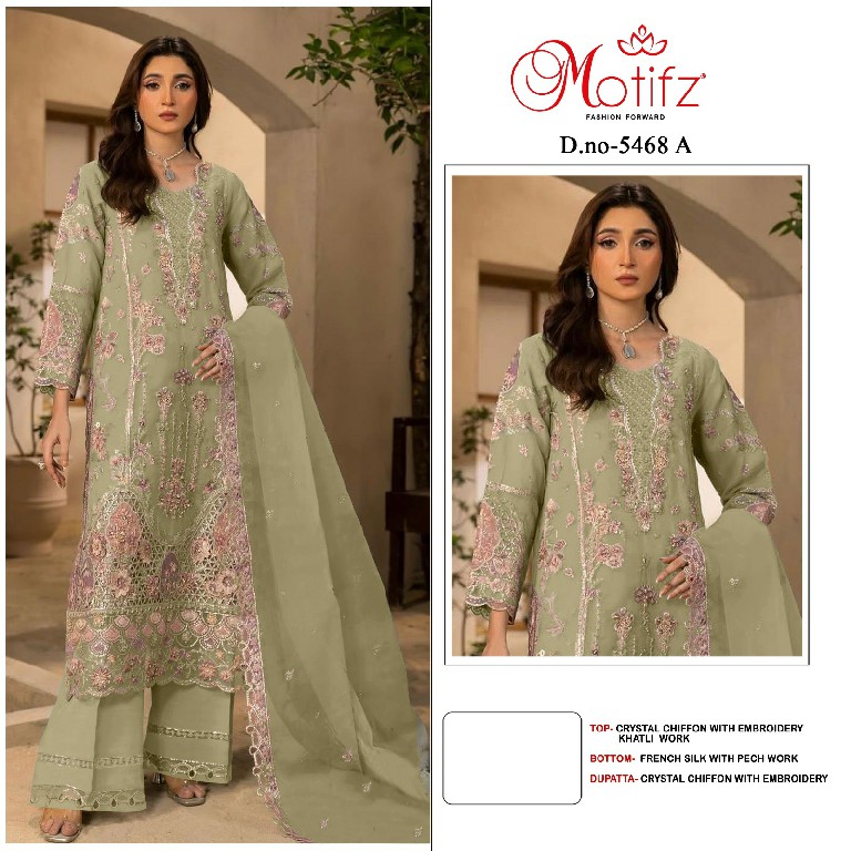 MOTIFZ D.NO 5468 WHOLESALE CRISTAL CHIFFON PAKISTANI ATTRACTIVE UNSTITCH SALWAR SUITS SUPPLIER