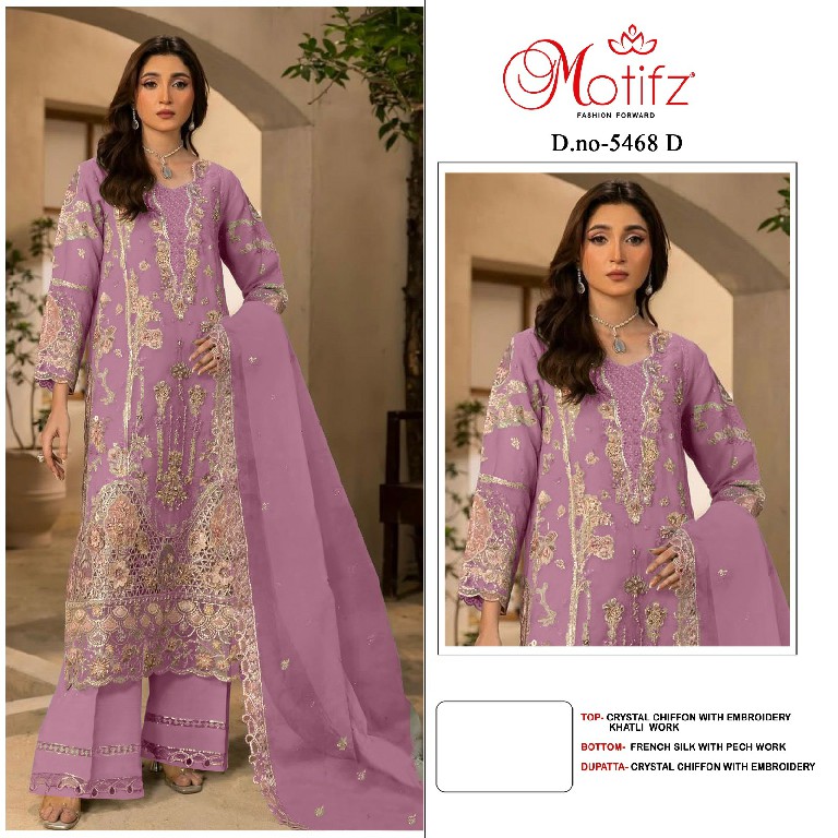 MOTIFZ D.NO 5468 WHOLESALE CRISTAL CHIFFON PAKISTANI ATTRACTIVE UNSTITCH SALWAR SUITS SUPPLIER