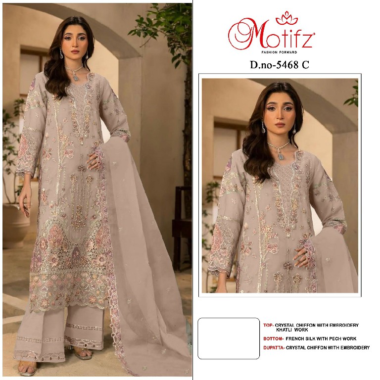 MOTIFZ D.NO 5468 WHOLESALE CRISTAL CHIFFON PAKISTANI ATTRACTIVE UNSTITCH SALWAR SUITS SUPPLIER