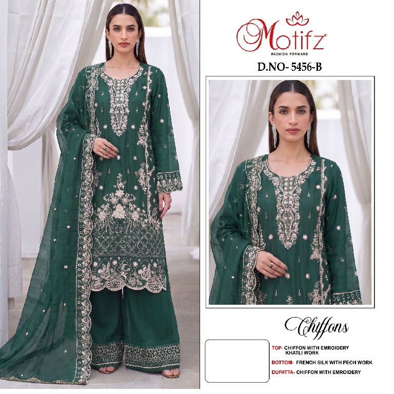 MOTIFZ D.NO 5456 WHOLESALE CHIFFON PAKISTANI PRETTY LOOK UNSTITCH SALWAR SUITS FOR EXPORT