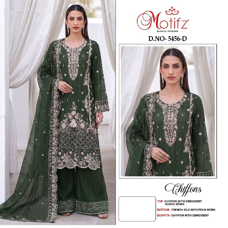 MOTIFZ D.NO 5456 WHOLESALE CHIFFON PAKISTANI PRETTY LOOK UNSTITCH SALWAR SUITS FOR EXPORT