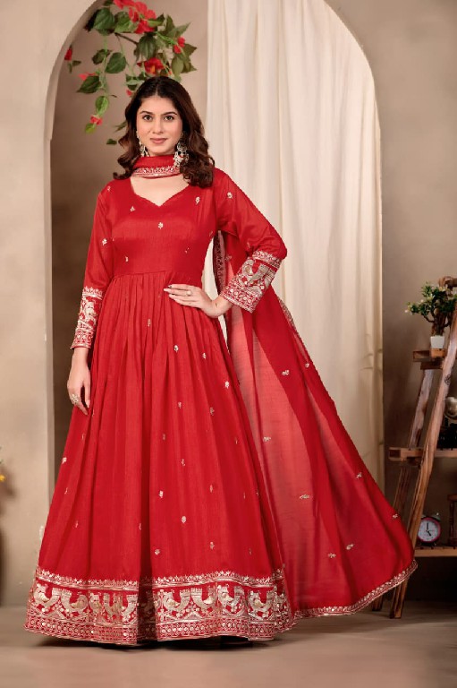 TEXTILEDEAL KHAWAISH 11-12 WHOLESALE READYMADE ART SILK DESIGNER GOWN WITH DUPATTA ONLINE