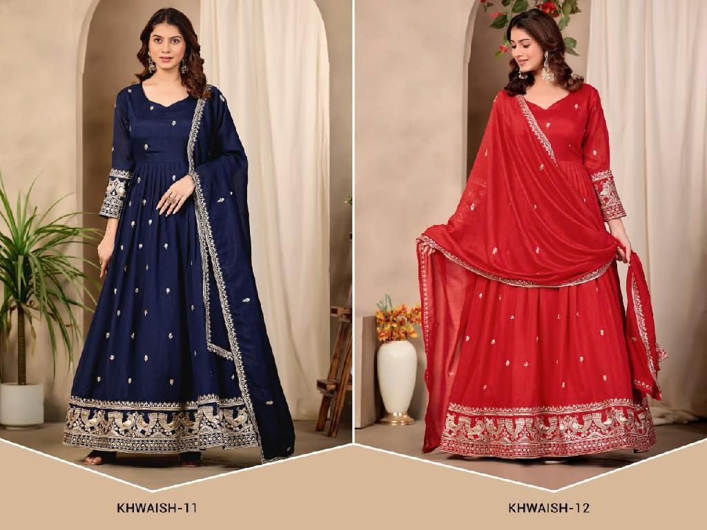 TEXTILEDEAL KHAWAISH 11-12 WHOLESALE READYMADE ART SILK DESIGNER GOWN WITH DUPATTA ONLINE