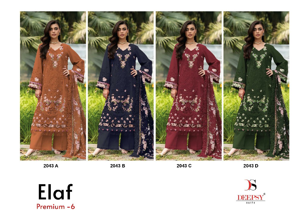 DEEPSY ELAF PREMIUM VOL 6 D.NO 2043 WHOLESALE PURE COTTON EMBROIDERED UNSTITCH SALWAR SUITS SUPPLIER