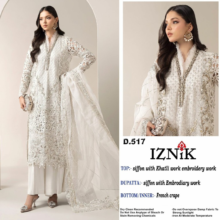 IZNIK FAB D.NO 517 WHOLESALE HEAVY CHIFFON PAKISTANI POPULAR DESIGN UNSTITCH SALWAR SUITS ONLINE