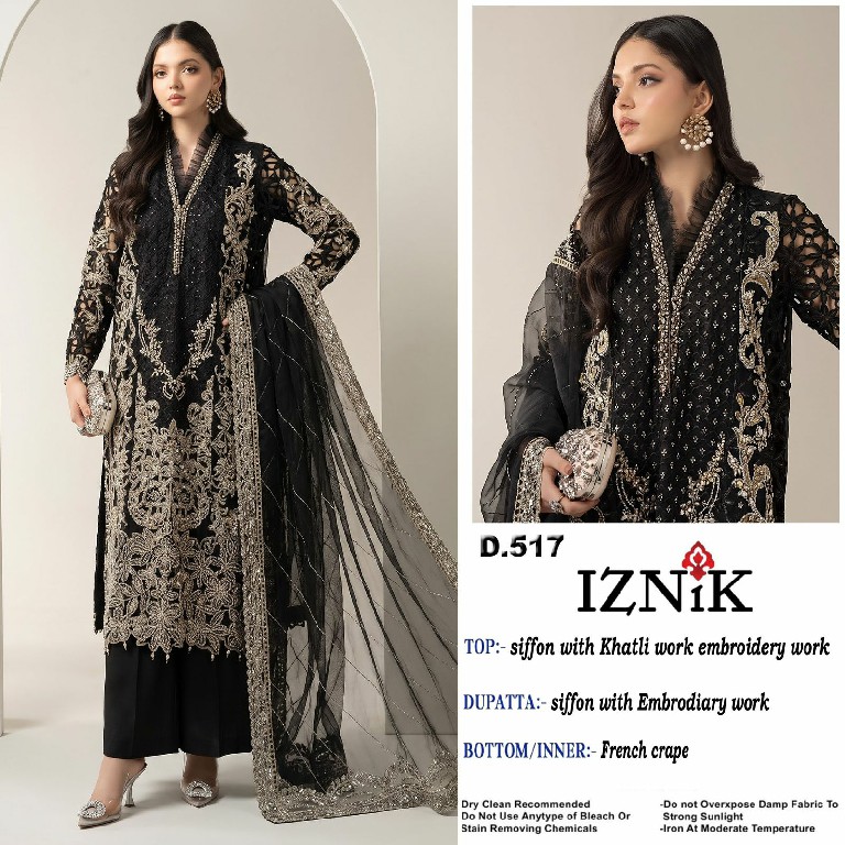 IZNIK FAB D.NO 517 WHOLESALE HEAVY CHIFFON PAKISTANI POPULAR DESIGN UNSTITCH SALWAR SUITS ONLINE