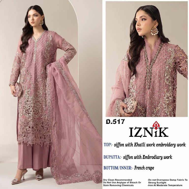 IZNIK FAB D.NO 517 WHOLESALE HEAVY CHIFFON PAKISTANI POPULAR DESIGN UNSTITCH SALWAR SUITS ONLINE