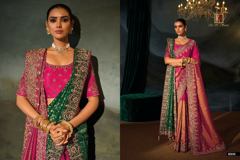 MN D.NO 8600 SERIES WHOLESALE ROYAL LOOK LATEST DESIGNER WEDDING WEAR SAREES FOR WOMEN ONLINE