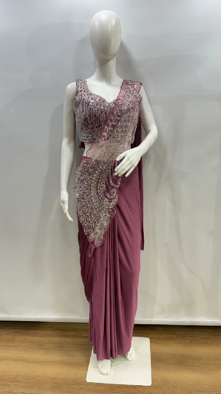 AMOHA D.NO 102417 WHOLESALE IMPORTED LYCRA READY TO WEAR DESIGNER SAREES FOR WOMEN SUPPLIER