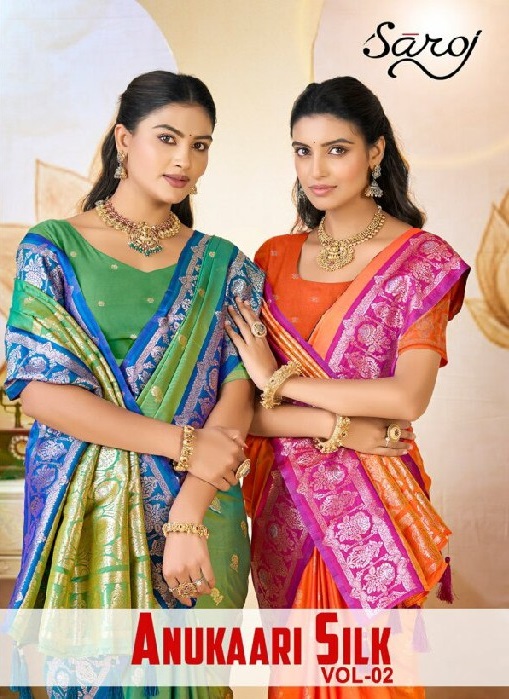 SAROJ ANUKAARI SILK VOL 2 WHOLESALE PURE SILK PRETTY LOOK INDIAN SAREES FOR WOMEN EXPORTER