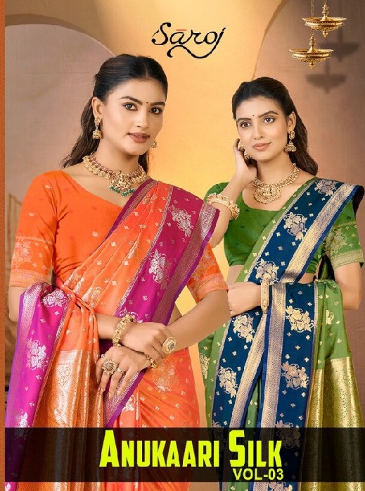 SAROJ ANUKAARI SILK VOL 3 WHOLESALE PURE SILK AMAZING INDIAN SAREES FOR WOMEN SUPPLIER