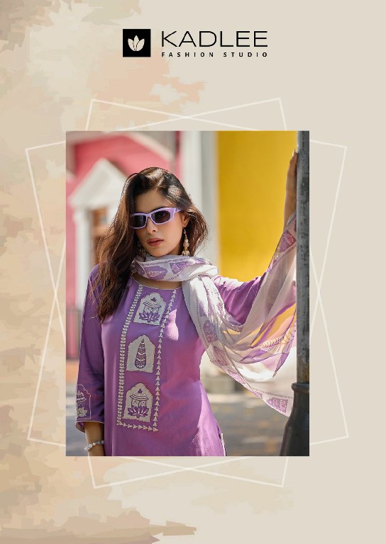 KADLEE GULMOHAR WHOLESALE READYMADE HEAVY RAYON UNIQUE STYLISH 3 PCS SUITS SUPPLIER