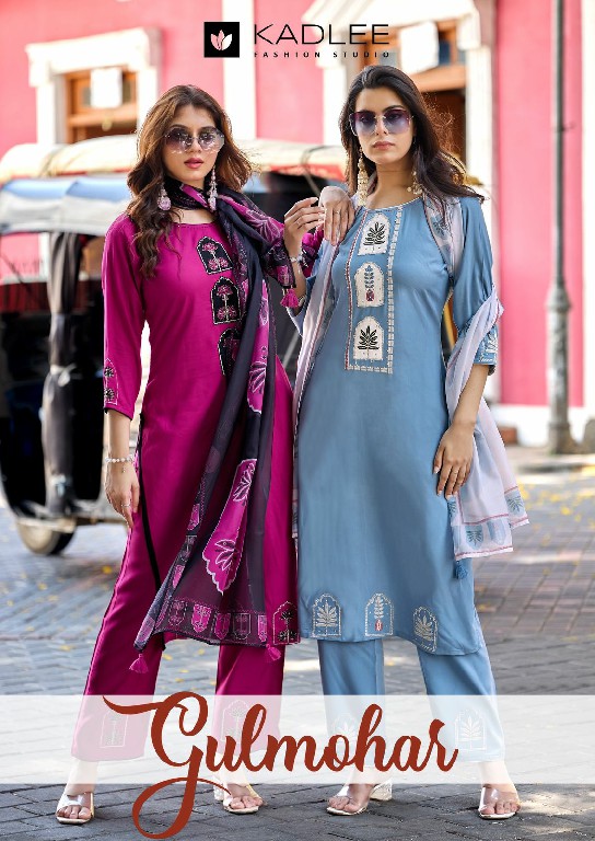 KADLEE GULMOHAR WHOLESALE READYMADE HEAVY RAYON UNIQUE STYLISH 3 PCS SUITS SUPPLIER