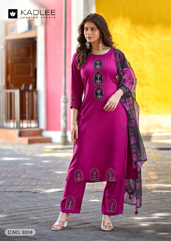 KADLEE GULMOHAR WHOLESALE READYMADE HEAVY RAYON UNIQUE STYLISH 3 PCS SUITS SUPPLIER