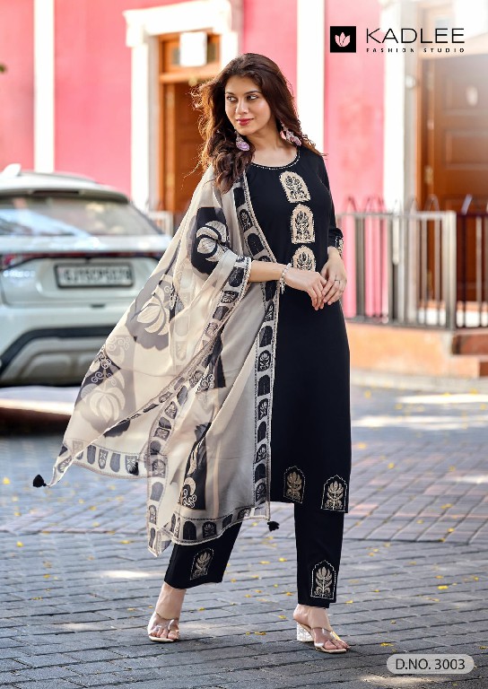 KADLEE GULMOHAR WHOLESALE READYMADE HEAVY RAYON UNIQUE STYLISH 3 PCS SUITS SUPPLIER